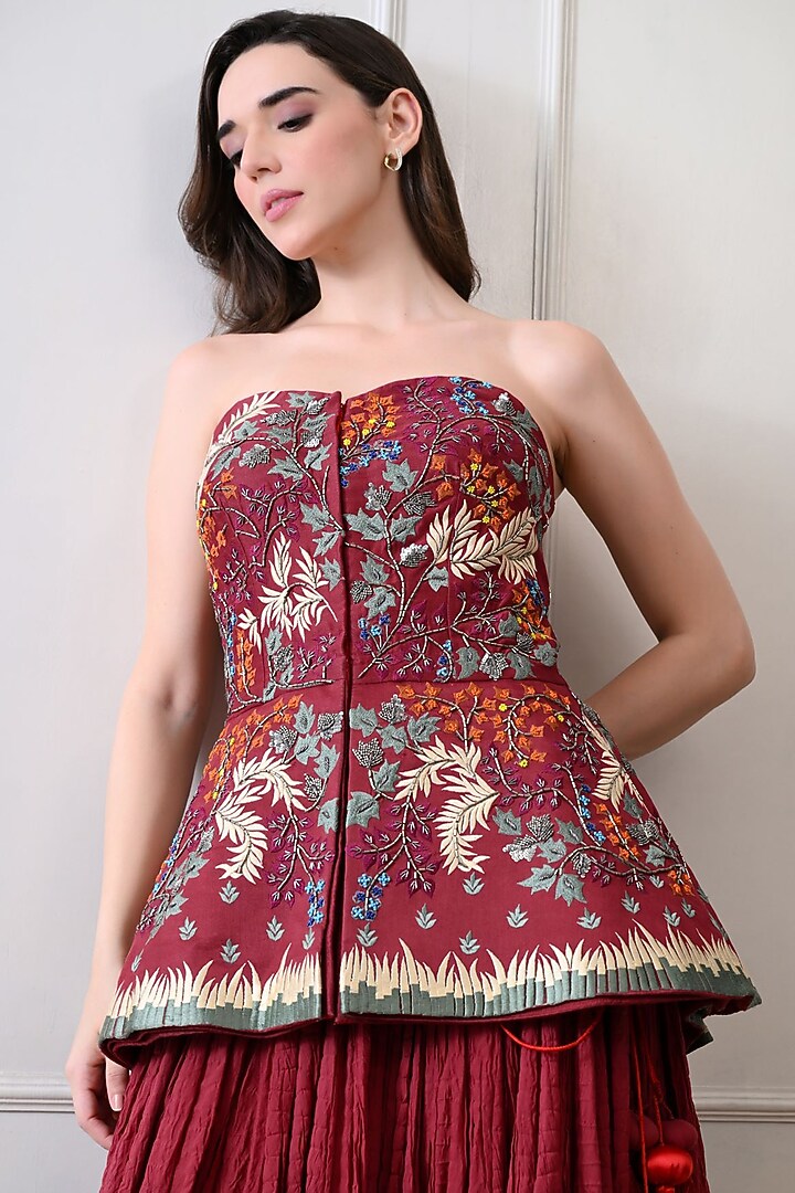 Maroon Net Skirt Set by Samant Chauhan at Pernia's Pop Up Shop
