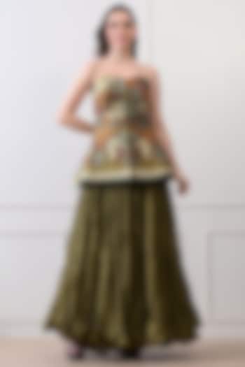 Olive Green Net Skirt Set by Samant Chauhan at Pernia's Pop Up Shop