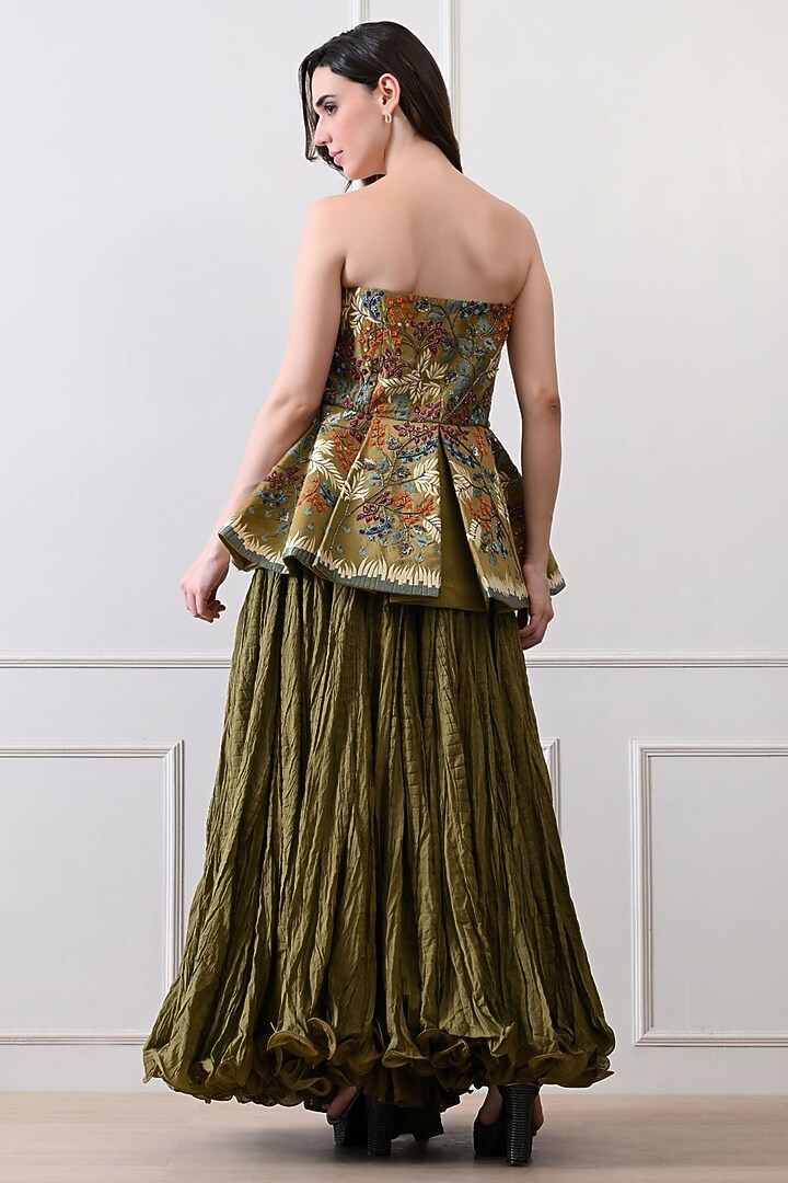 Olive Green Net Skirt Set by Samant Chauhan at Pernia's Pop Up Shop