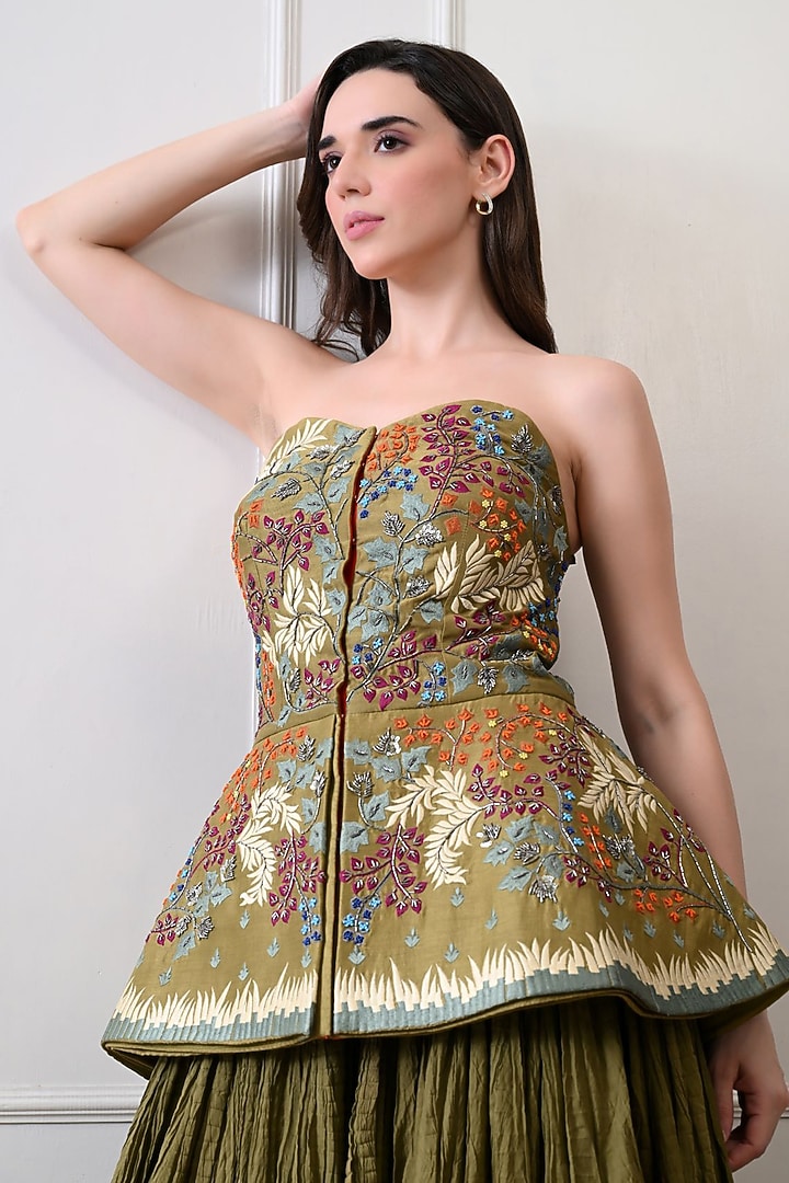 Olive Green Net Skirt Set by Samant Chauhan at Pernia's Pop Up Shop