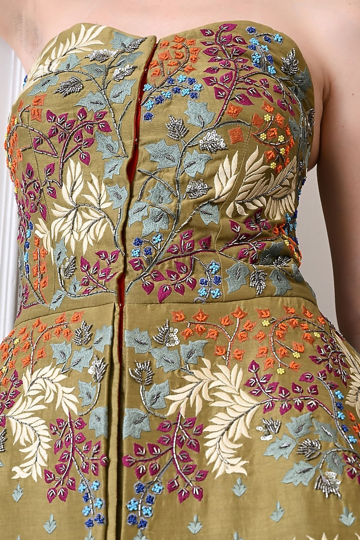 Olive Green Net Skirt Set by Samant Chauhan at Pernia's Pop Up Shop