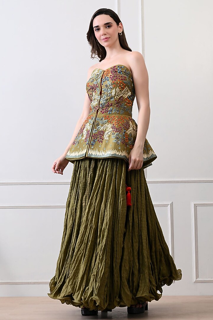 Olive Green Net Skirt Set by Samant Chauhan at Pernia's Pop Up Shop