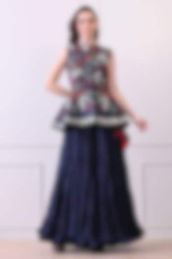 Blue Organza Silk Thread Work Peplum Jacket Set by Samant Chauhan at Pernia's Pop Up Shop