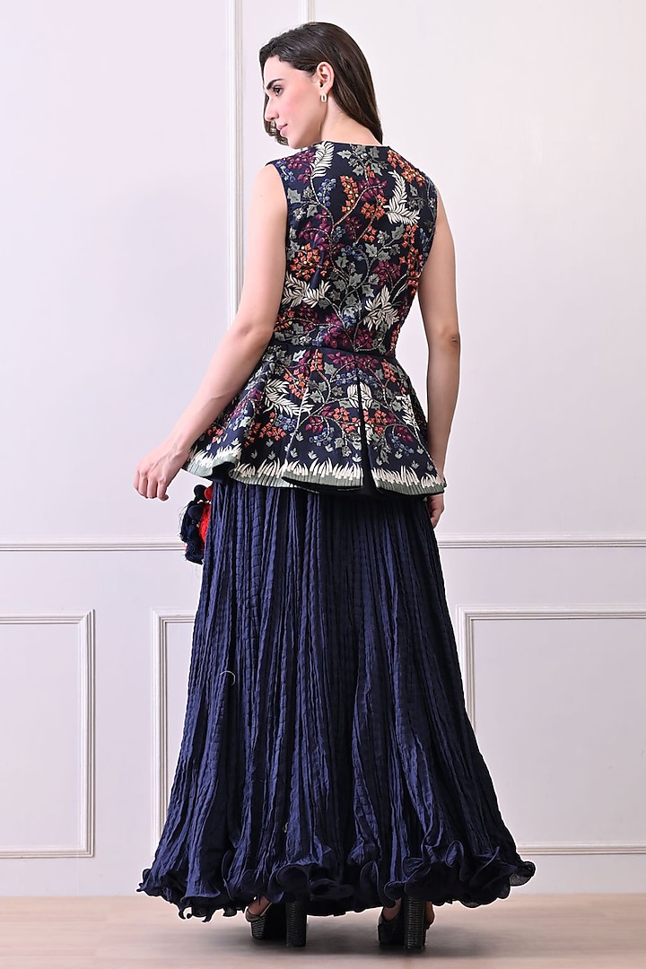 Blue Organza Silk Thread Work Peplum Jacket Set by Samant Chauhan at Pernia's Pop Up Shop