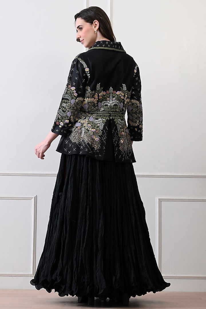 Black Chanderi Zardosi Embroidered Jacket Set by Samant Chauhan at Pernia's Pop Up Shop