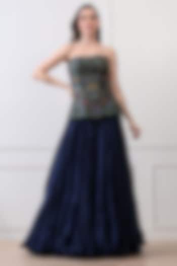 Blue Chanderi Skirt Set by Samant Chauhan at Pernia's Pop Up Shop