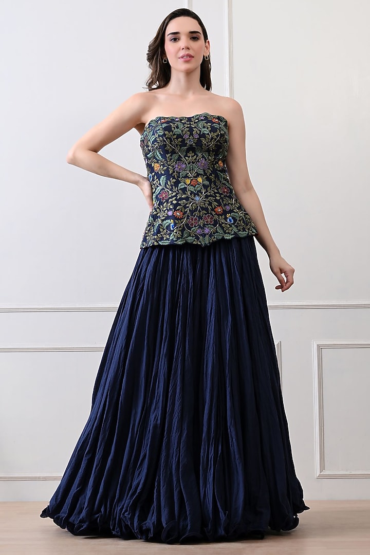 Blue Chanderi Skirt Set by Samant Chauhan at Pernia's Pop Up Shop