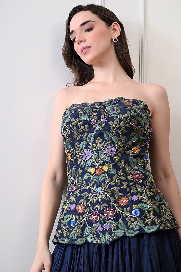 Blue Chanderi Skirt Set by Samant Chauhan at Pernia's Pop Up Shop