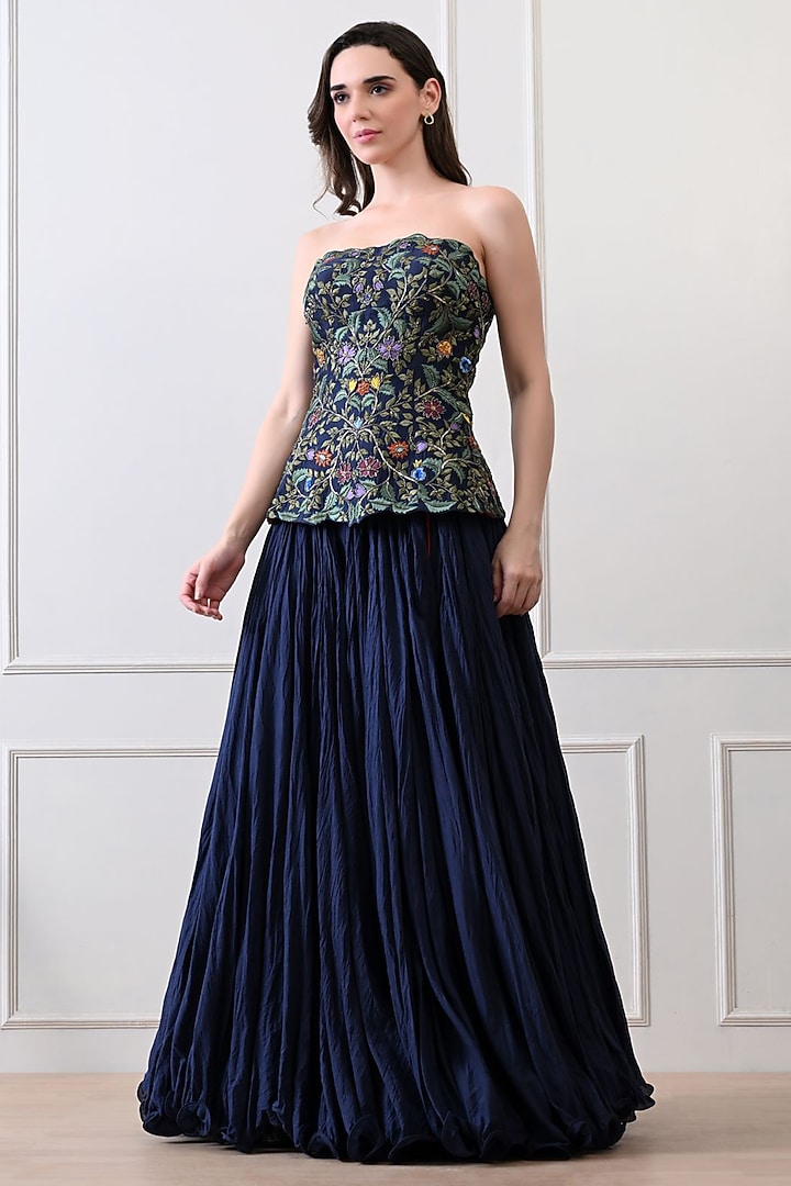 Blue Chanderi Skirt Set by Samant Chauhan at Pernia's Pop Up Shop