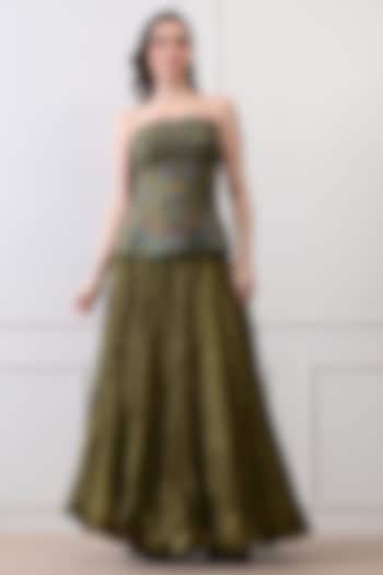 Olive Green Chanderi Skirt Set by Samant Chauhan at Pernia's Pop Up Shop