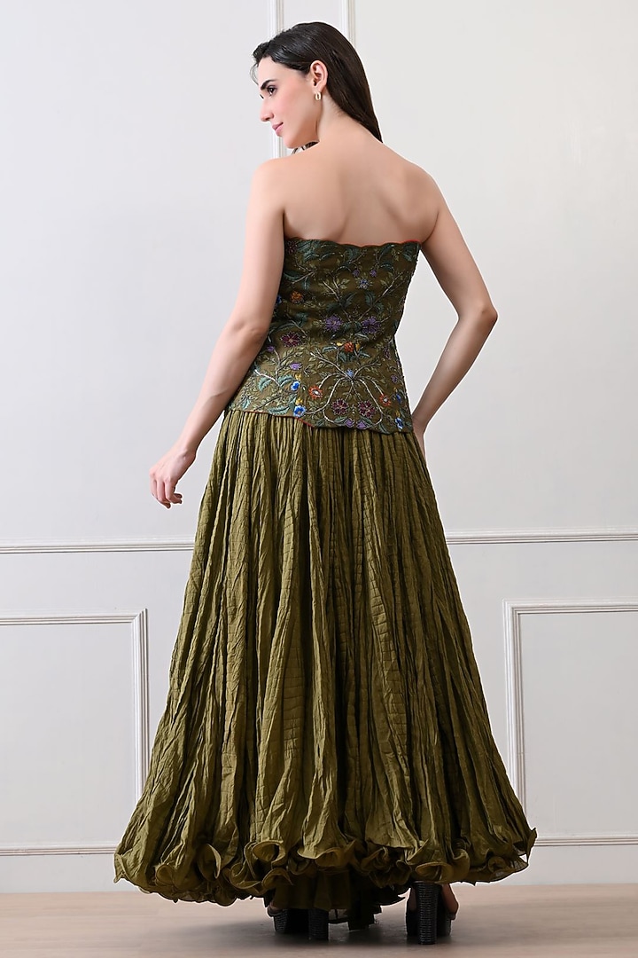 Olive Green Chanderi Skirt Set by Samant Chauhan at Pernia's Pop Up Shop