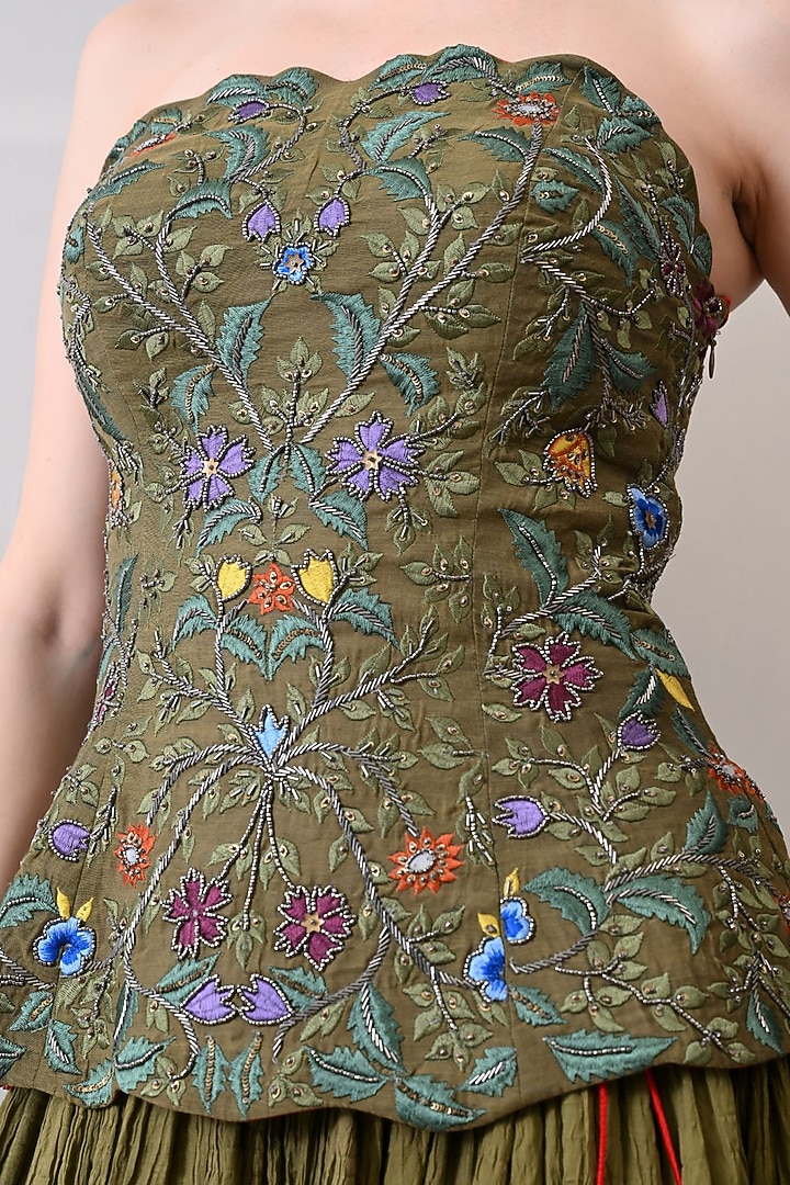 Olive Green Chanderi Skirt Set by Samant Chauhan at Pernia's Pop Up Shop