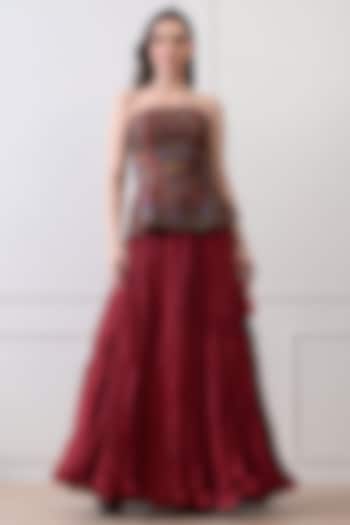 Maroon Chanderi Skirt Set by Samant Chauhan at Pernia's Pop Up Shop