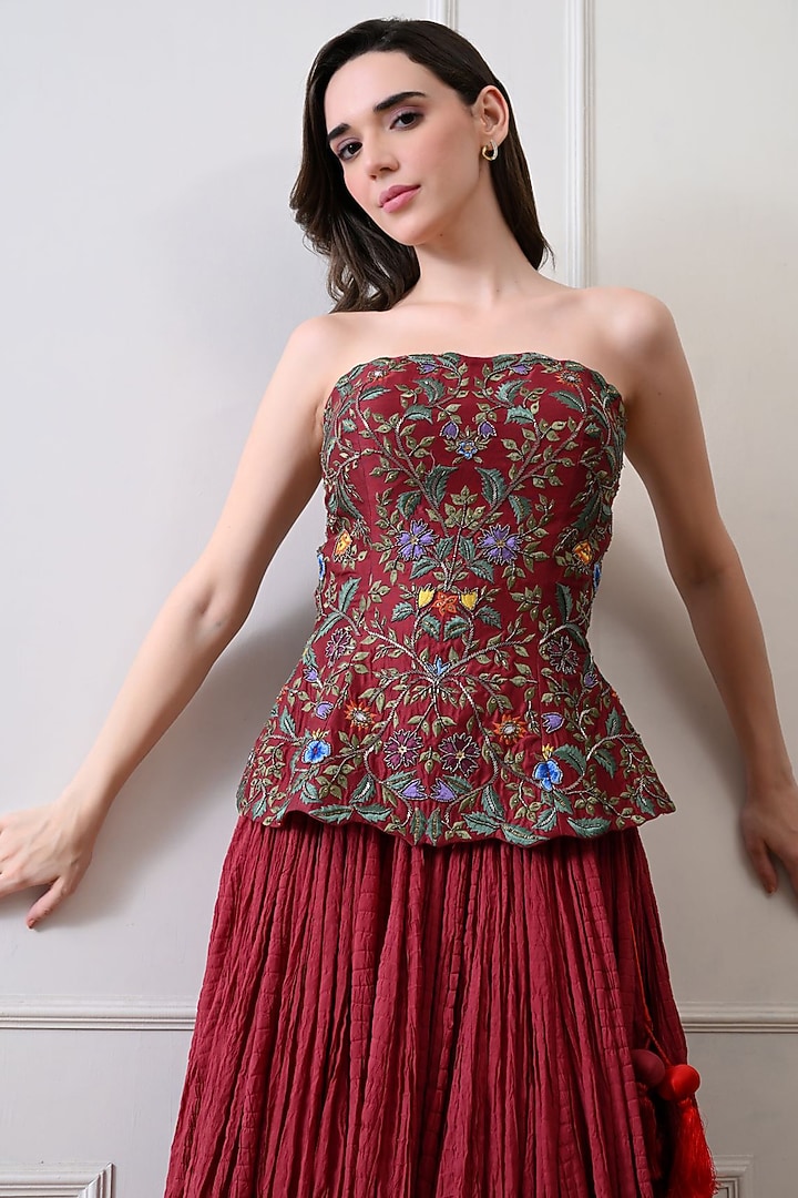 Maroon Chanderi Skirt Set by Samant Chauhan at Pernia's Pop Up Shop