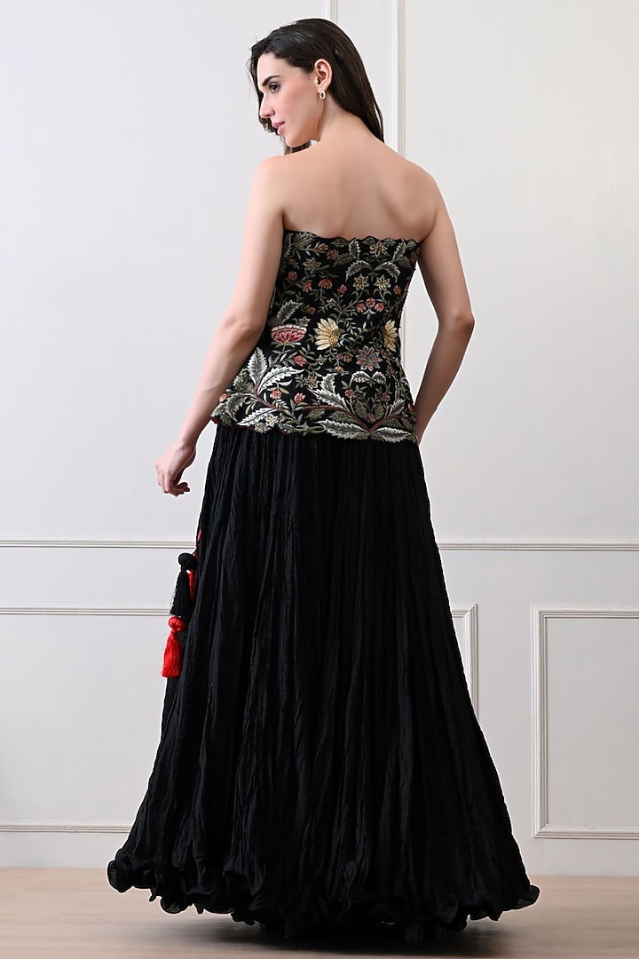 Black Organza & Chanderi Skirt Set by Samant Chauhan at Pernia's Pop Up Shop