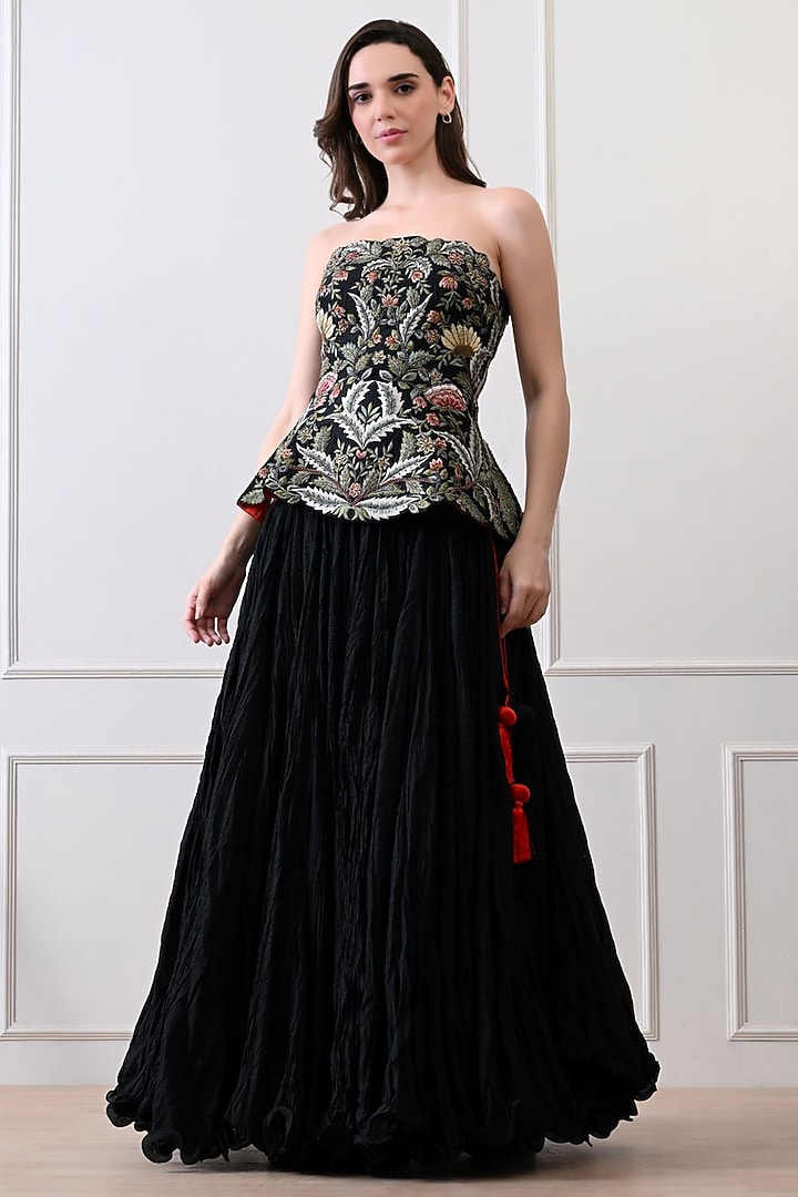 Black Organza & Chanderi Skirt Set by Samant Chauhan at Pernia's Pop Up Shop