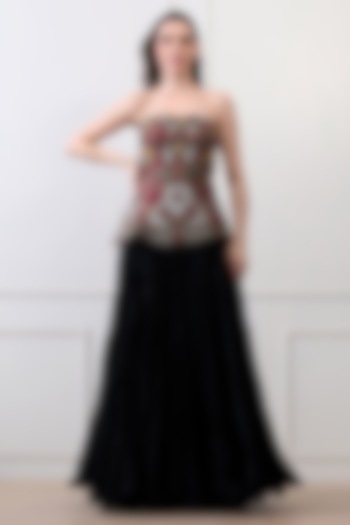 Black Organza & Chanderi Skirt Set by Samant Chauhan at Pernia's Pop Up Shop