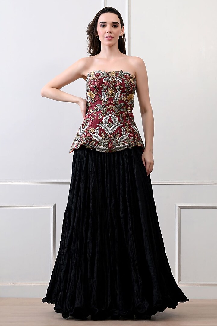 Black Organza & Chanderi Skirt Set by Samant Chauhan at Pernia's Pop Up Shop