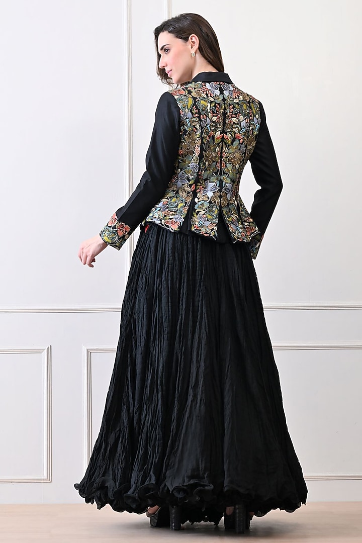 Black Chanderi & Organza Zardosi Embroidered Jacket Set by Samant Chauhan at Pernia's Pop Up Shop