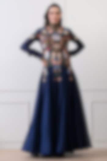 Blue Chanderi Zardosi Work Maxi Party Wear Dress by Samant Chauhan at Pernia's Pop Up Shop