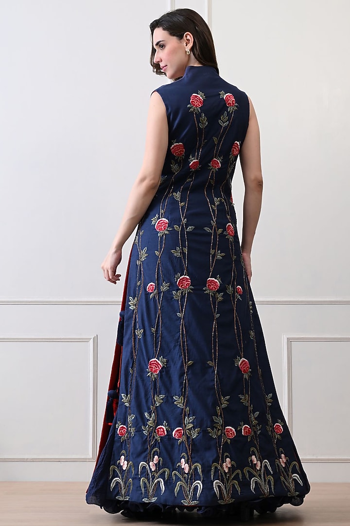 Blue Net Silk Thread Embroidered Jacket Set by Samant Chauhan at Pernia's Pop Up Shop