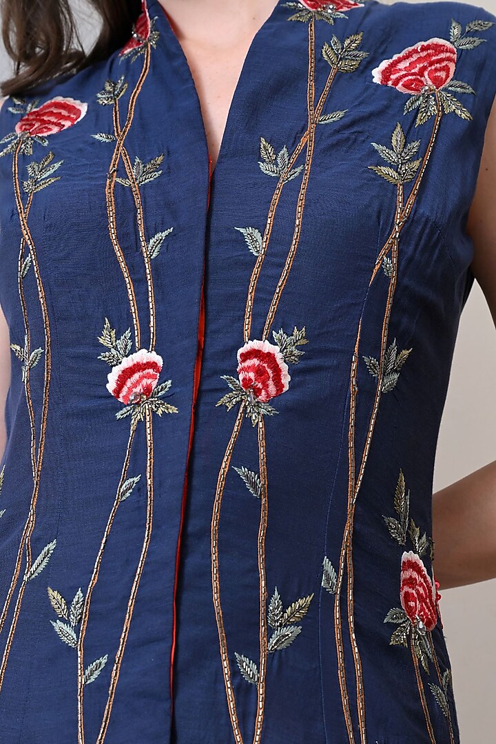 Blue Net Silk Thread Embroidered Jacket Set by Samant Chauhan at Pernia's Pop Up Shop
