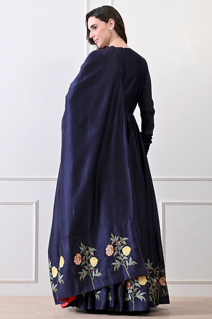 Blue Chanderi Silk Thread Work Wedding Anarkali Set by Samant Chauhan at Pernia's Pop Up Shop