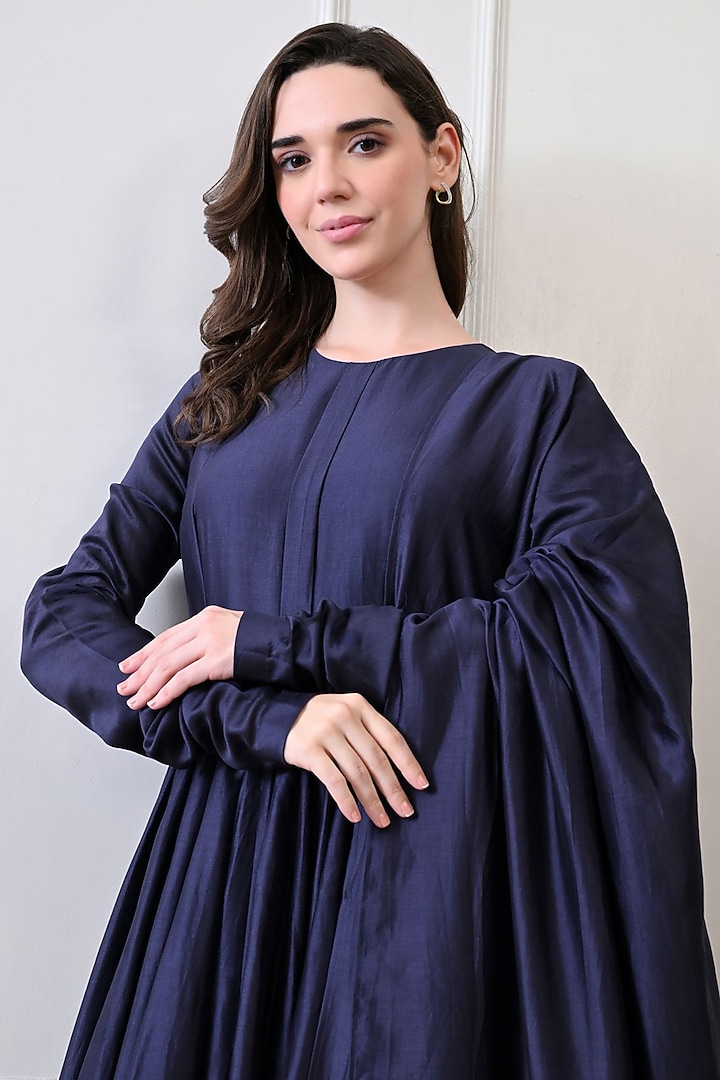 Blue Chanderi Silk Thread Work Wedding Anarkali Set by Samant Chauhan at Pernia's Pop Up Shop