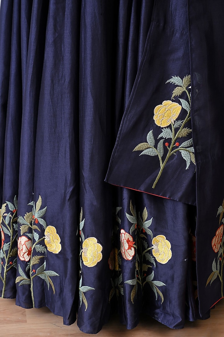 Blue Chanderi Silk Thread Work Wedding Anarkali Set by Samant Chauhan at Pernia's Pop Up Shop