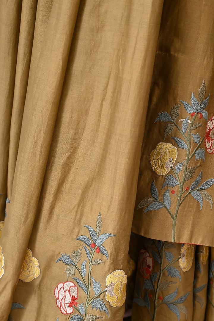 Olive Colored Chanderi Silk Thread Work Wedding Anarkali Set by Samant Chauhan at Pernia's Pop Up Shop