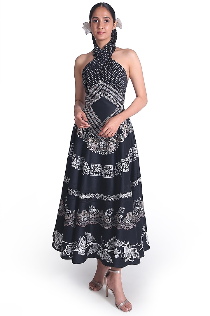 Black Embroidered Backless Gown by Samant Chauhan