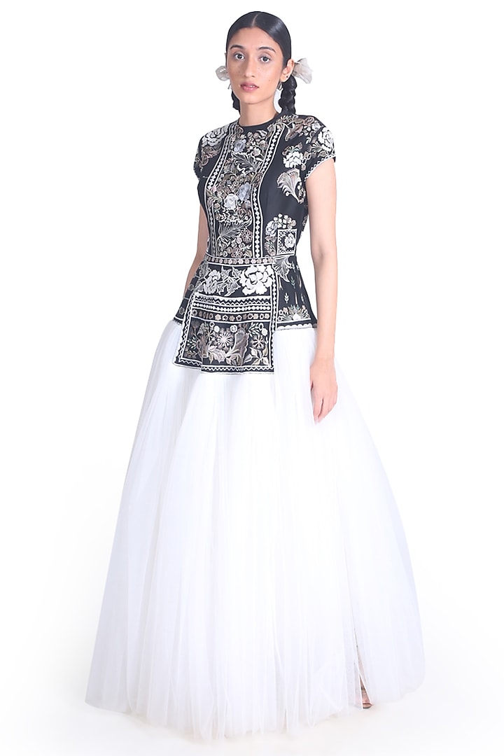 Black & White Embroidered Gown by Samant Chauhan