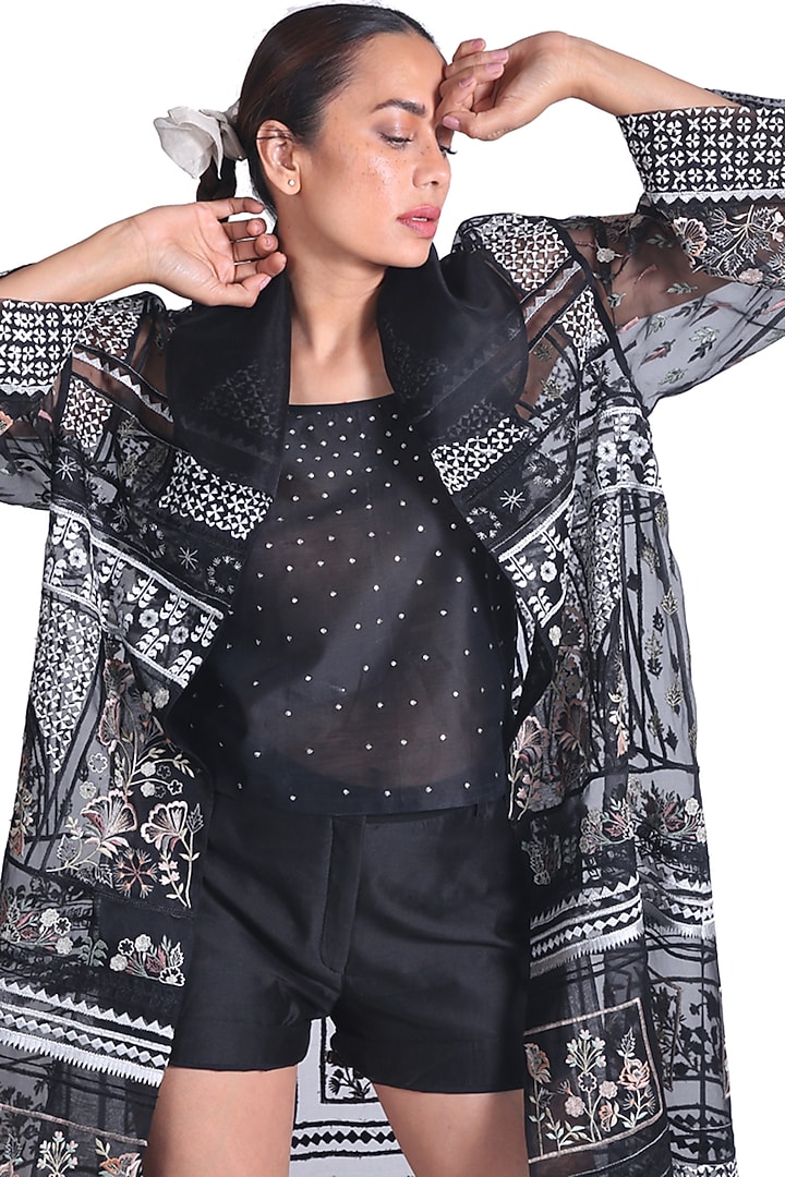 Black Embroidered Jacket by Samant Chauhan at Pernia's Pop Up Shop