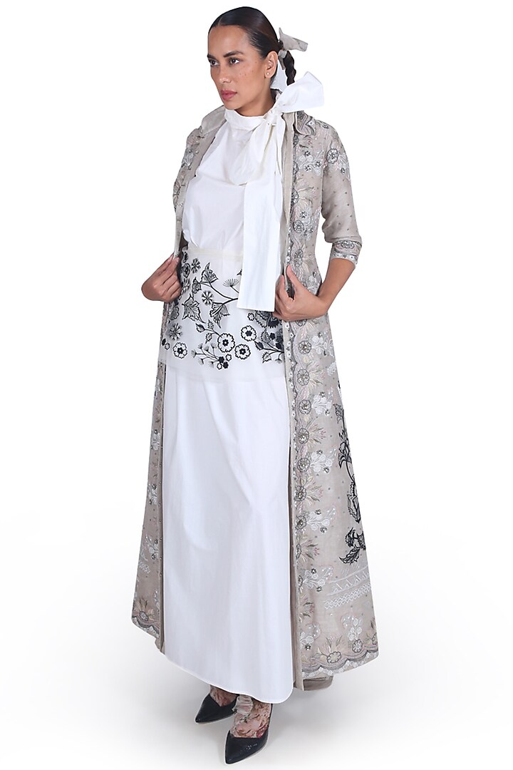 Grey Embroidered Jacket by Samant Chauhan at Pernia's Pop Up Shop