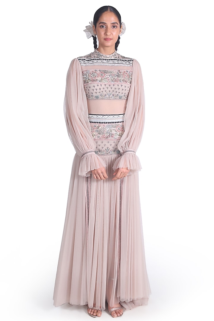 Light Peach Embroidered Gown by Samant Chauhan