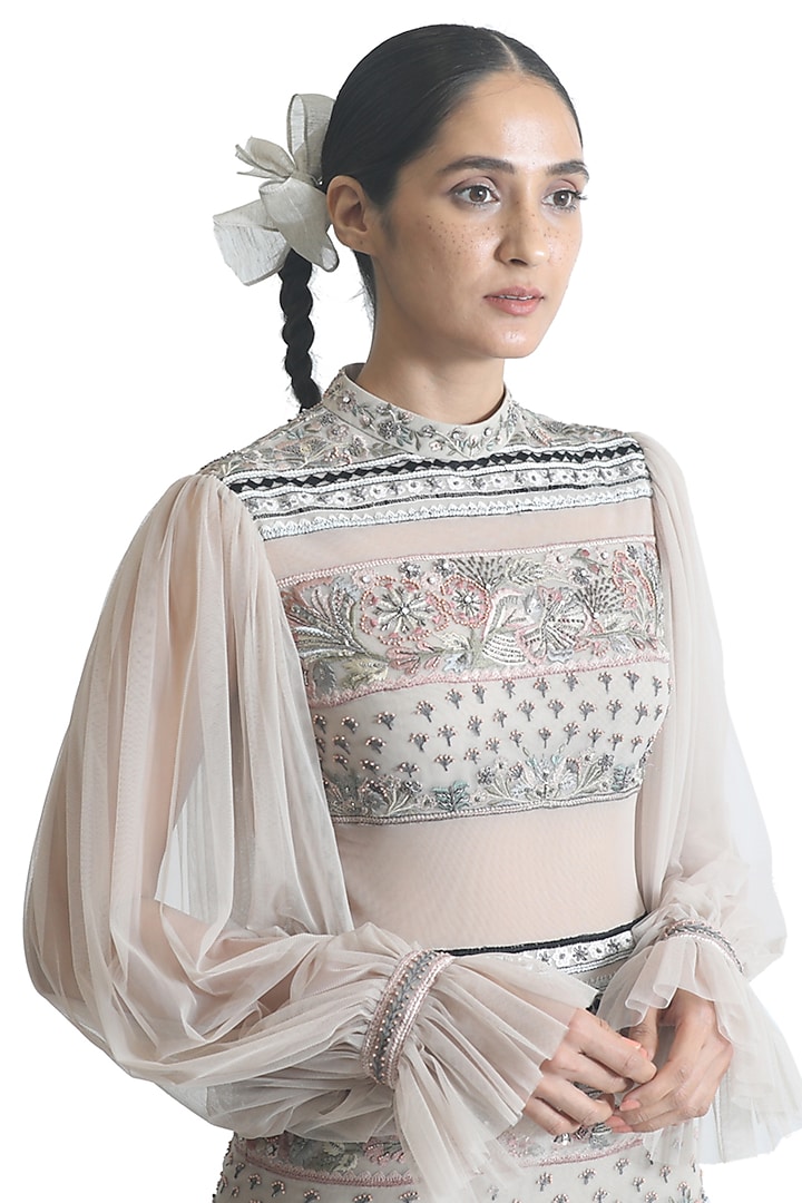 Light Peach Embroidered Gown by Samant Chauhan at Pernia's Pop Up Shop