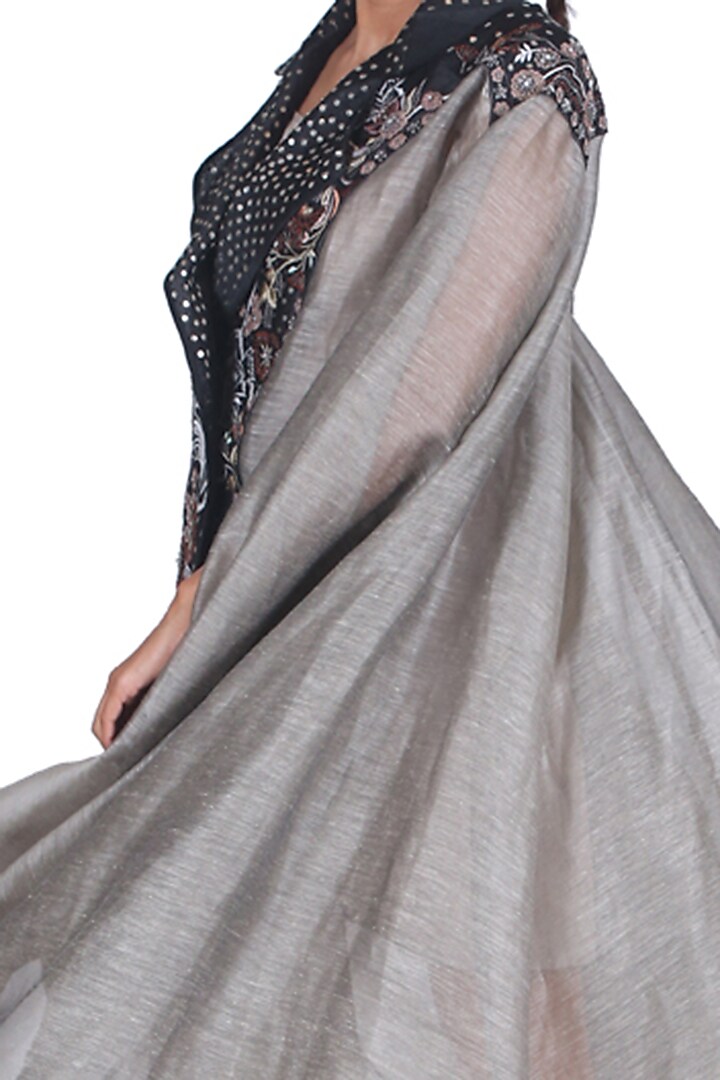 Black & Grey Embroidered Kaftan Jacket by Samant Chauhan at Pernia's Pop Up Shop