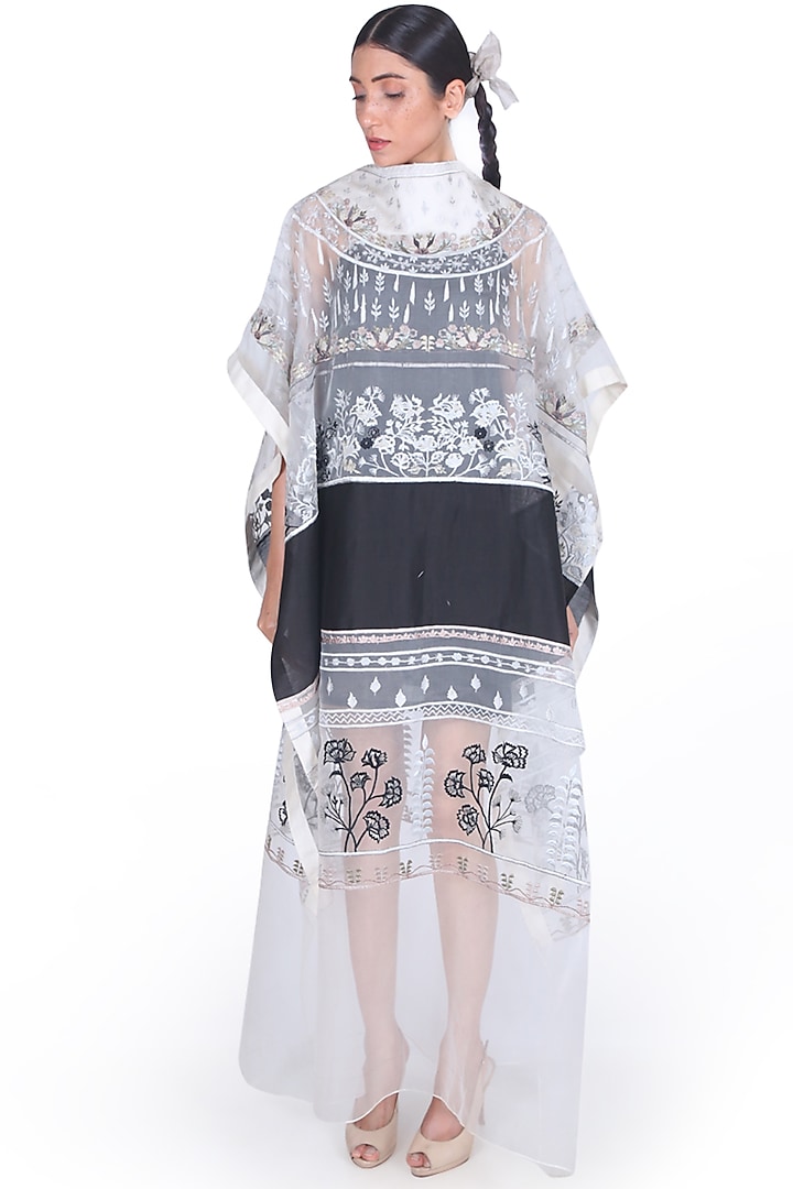 Black & White Embroidered Kaftan by Samant Chauhan