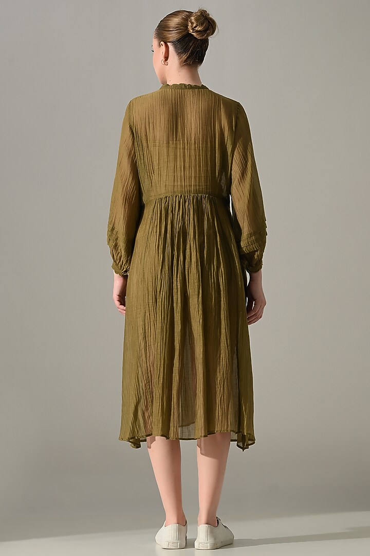Olive Cotton Silk Summer Dress by Samant Chauhan at Pernia's Pop Up Shop