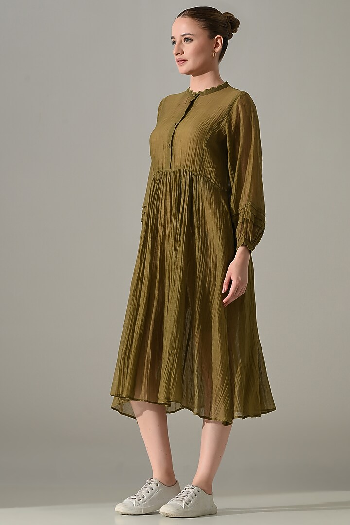 Olive Cotton Silk Summer Dress by Samant Chauhan at Pernia's Pop Up Shop