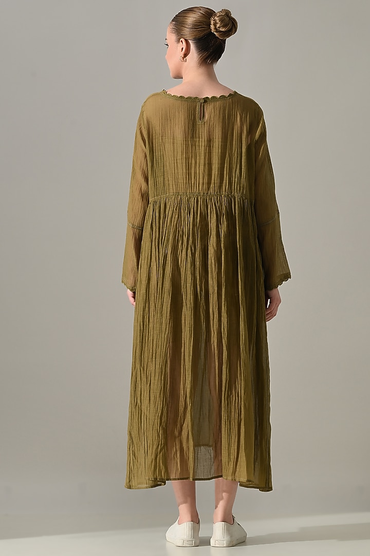 Olive Cotton Silk Summer Dress by Samant Chauhan at Pernia's Pop Up Shop
