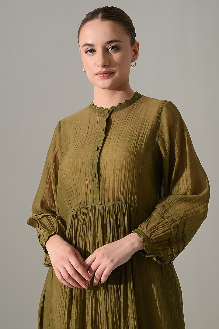 Olive Cotton Silk Summer Dress by Samant Chauhan at Pernia's Pop Up Shop