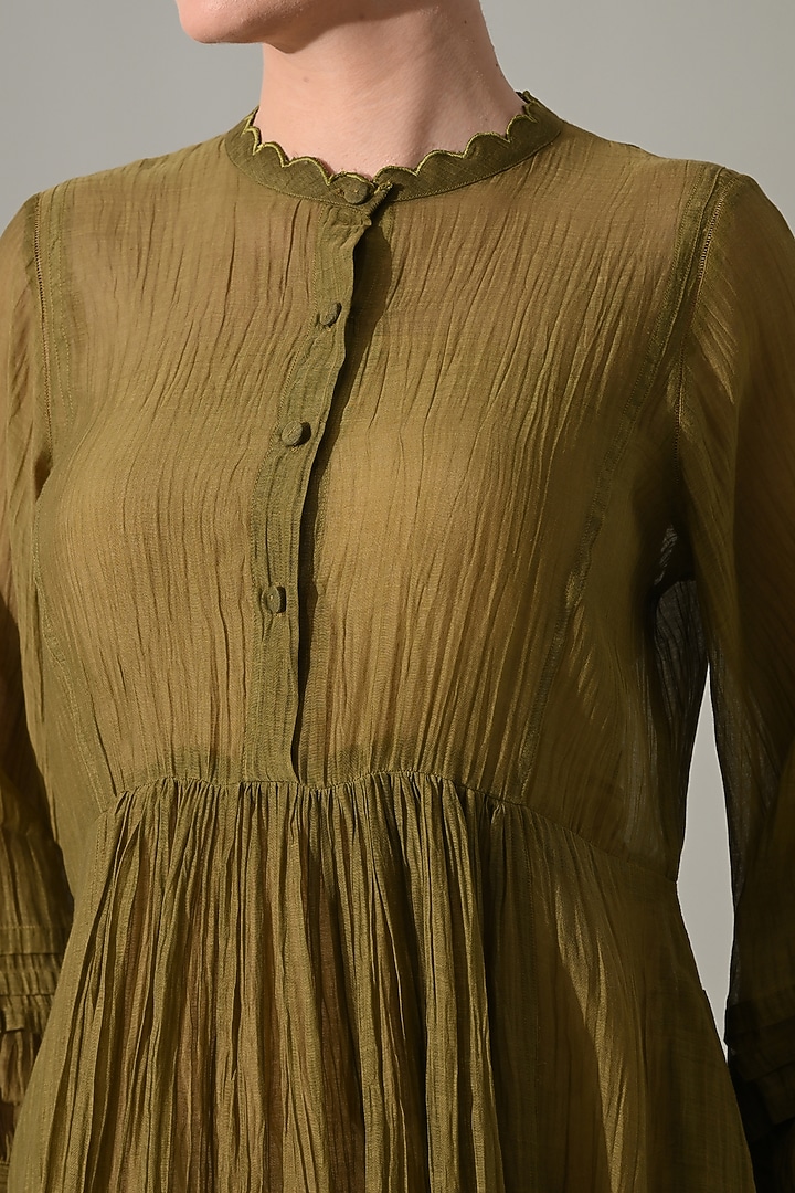 Olive Cotton Silk Summer Dress by Samant Chauhan at Pernia's Pop Up Shop