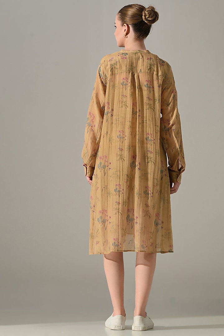 Beige Cotton Silk Floral Printed Tunic Vacation Dress by Samant Chauhan at Pernia's Pop Up Shop