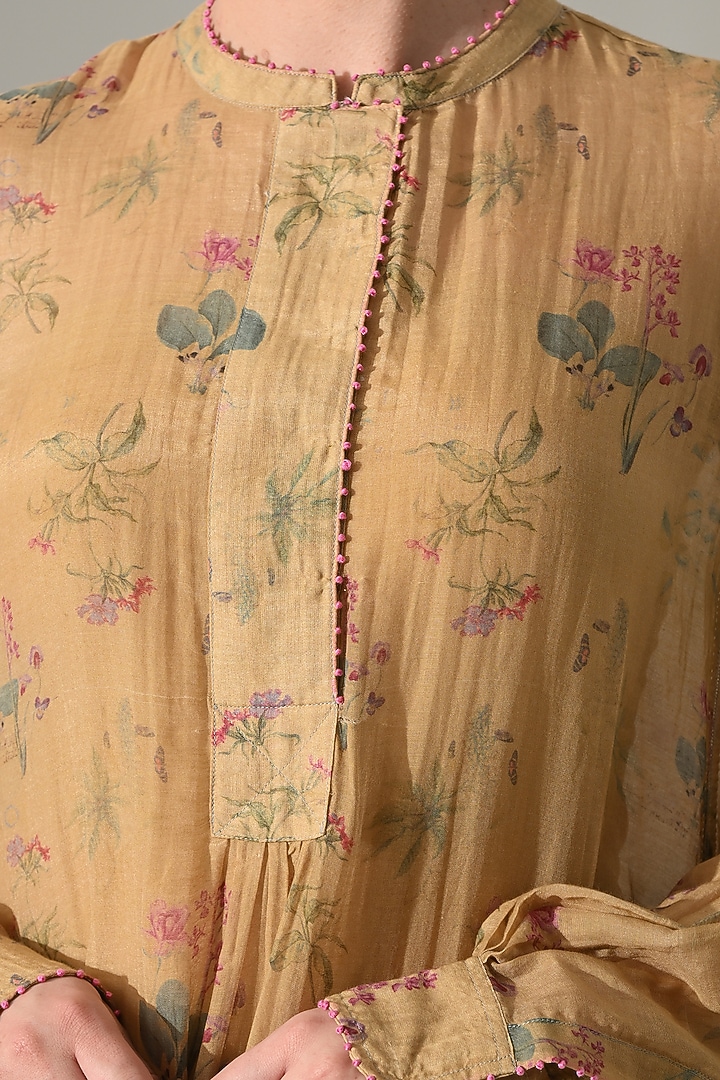 Beige Cotton Silk Floral Printed Tunic Vacation Dress by Samant Chauhan at Pernia's Pop Up Shop