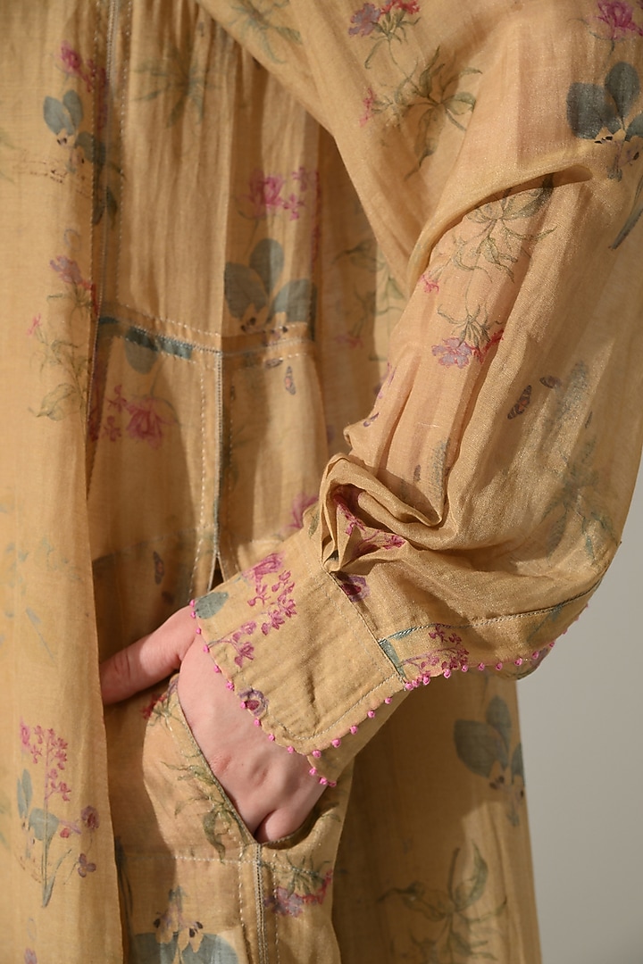 Beige Cotton Silk Floral Printed Tunic Vacation Dress by Samant Chauhan at Pernia's Pop Up Shop