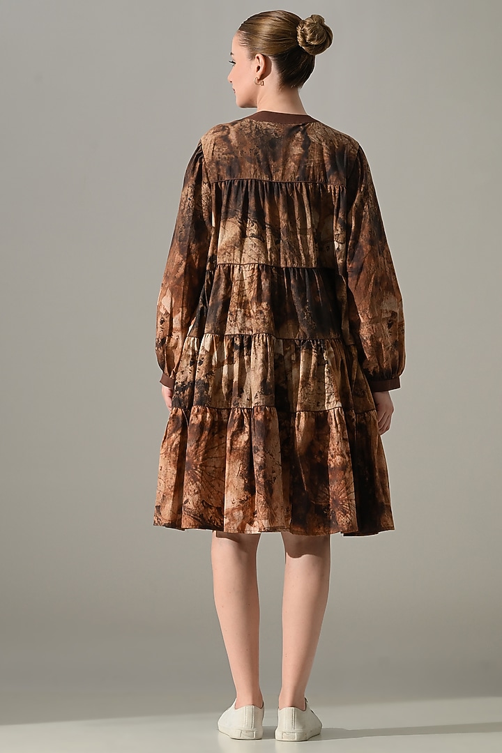 Brown Cotton Tie-Dye Tiered Vacation Dress by Samant Chauhan at Pernia's Pop Up Shop