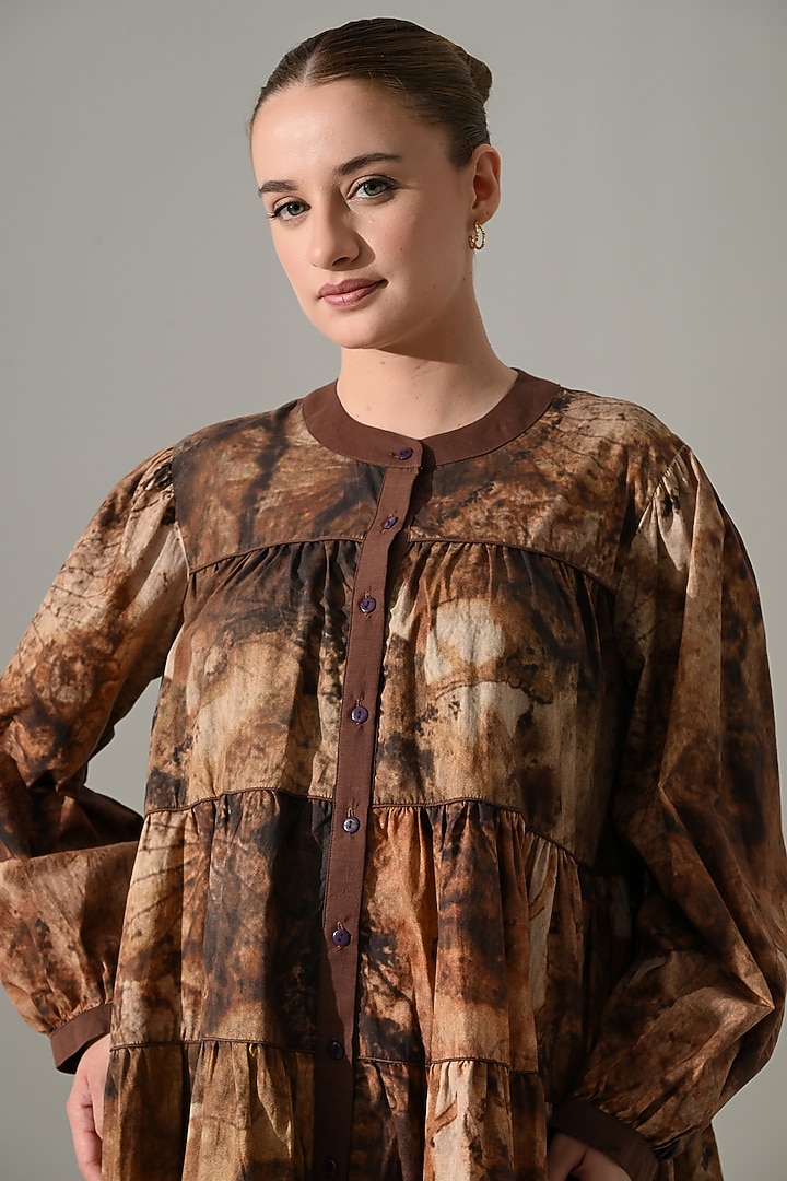 Brown Cotton Tie-Dye Tiered Vacation Dress by Samant Chauhan at Pernia's Pop Up Shop
