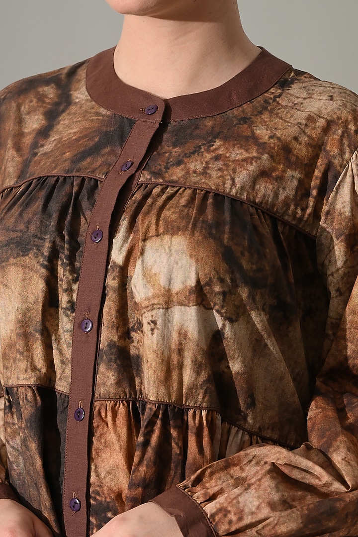 Brown Cotton Tie-Dye Tiered Vacation Dress by Samant Chauhan at Pernia's Pop Up Shop