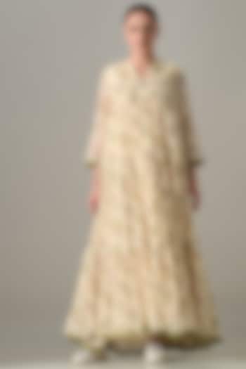 Cream Cotton Silk Floral Printed Tiered Vacation Dress by Samant Chauhan at Pernia's Pop Up Shop